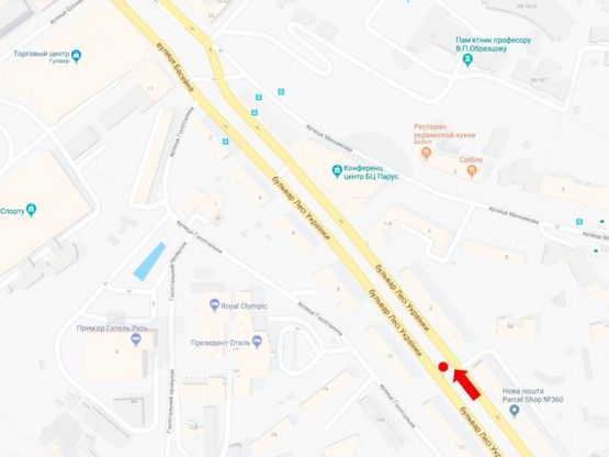 Схема рекламной плоскости по адресу Украинки бул., 3, на светофоре, в сторону ул. Крещатик