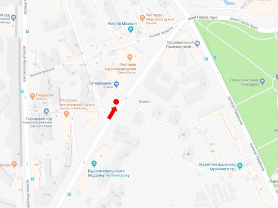 Схема рекламной плоскости по адресу Омельяновича - Павленко ул. (бывш. Суворова), возле супермаркета "Сильпо", в сторону пл. Славы