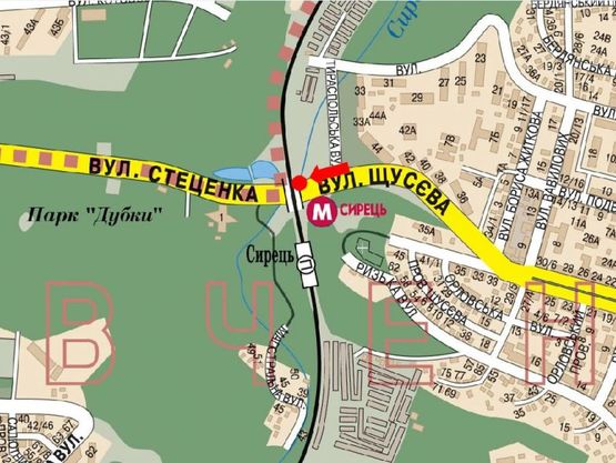 Схема рекламної площини за адресою Щусева ул., ст. м. "Сырецкая", в сторону Интернациональная пл.