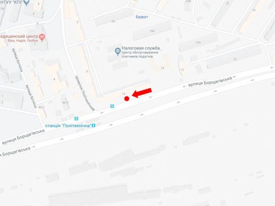 Схема рекламной плоскости по адресу Борщаговская ул., 16 - пер. Политехнический, из центра