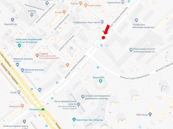 Схема рекламної площини за адресою Алмазова ул. (бывш. Кутузова ул.), 4а, в сторону м. Печерская, на разделителе