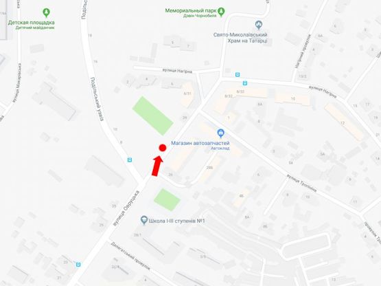 Схема рекламної площини за адресою Овруцкая ул., 29, в сторону ул. Тропинина