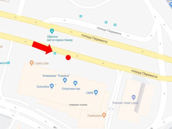 Схема рекламної площини за адресою Победы пл., 3, возле универмага "Украина", в сторону бул. Шевченко