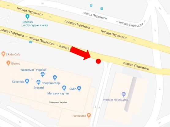 Схема рекламной плоскости по адресу Победы пл., 3, возле универмага "Украина", в сторону бул. Шевченко