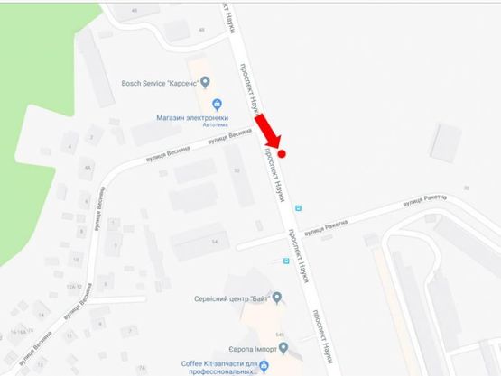 Схема рекламної площини за адресою Науки пр, 52 - ул. Ракетная, в сторону Столичного шоссе