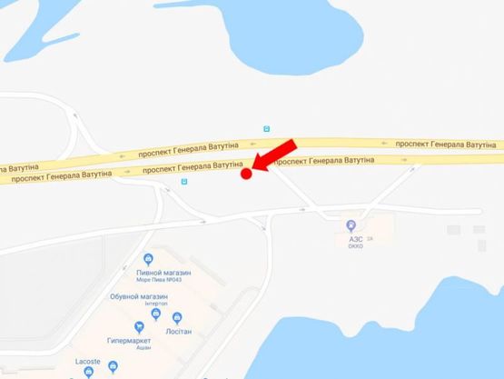 Схема рекламної площини за адресою Ватутина пр., 2, возле ТРЦ Sky Mall, в сторону ст.м. "Почайна", центра