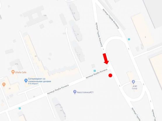 Схема рекламной плоскости по адресу Героев Космоса ул. / Коласа ул., возле супермаркета "Фуршет" в сторону пр. Курбаса