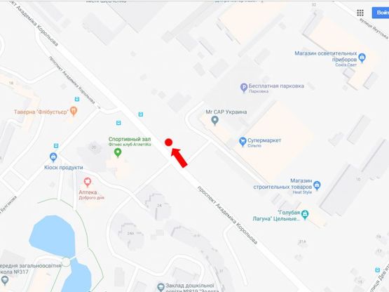 Схема рекламної площини за адресою Королева пр., 11, возле супермаркета "Сильпо", в сторону пр. Курбаса