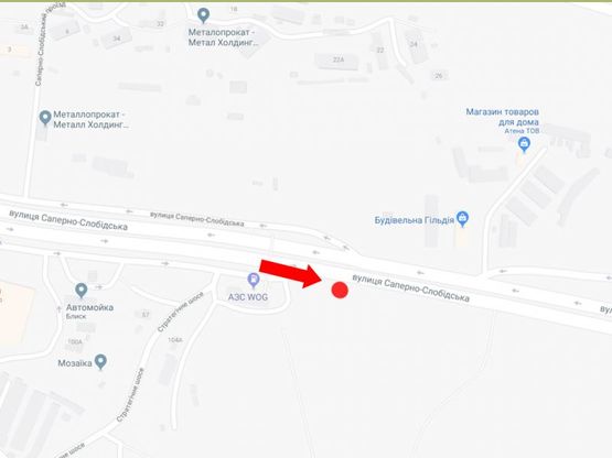 Схема рекламної площини за адресою Саперно-Слободская ул., возле АЗС WOG, в сторону Южного моста