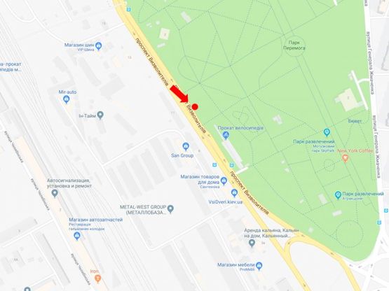 Схема рекламної площини за адресою Освободителей пр., 9, в сторону пр. Броварского