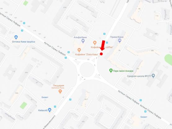 Схема рекламної площини за адресою Маяковского пр., 38/10 - ул. Лифаря (бывш. ул. Сабурова), в центр