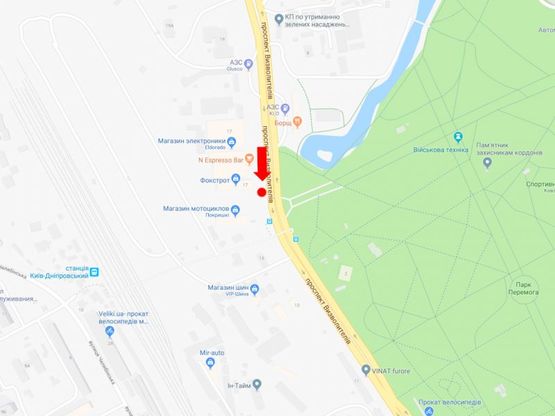 Схема рекламної площини за адресою Освободителей пр., 17, возле супермаркетов "Фокстрот" и "Эльдорадо", в сторону пр. Броварского