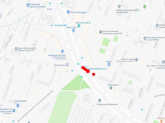 Схема рекламної площини за адресою Симиренко ул., 5 - ул. Григоровича Барского, в сторону ул. Булгакова