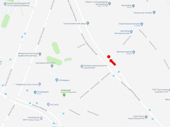 Схема рекламної площини за адресою Королева пр. - ул. Пшеничная, в сторону пр. Курбаса