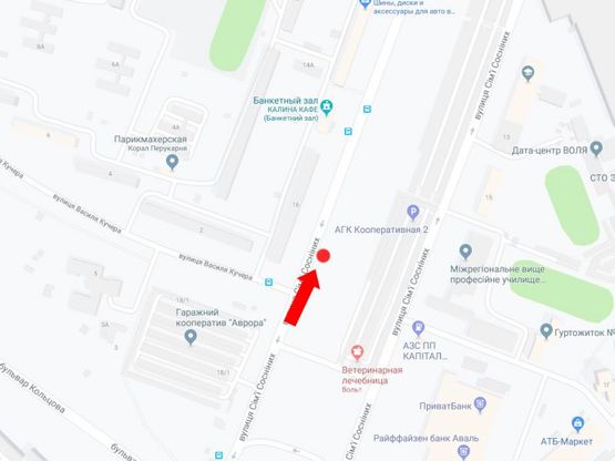 Схема рекламної площини за адресою Семьи Сосниных ул, 16 в сторону пр. Королева, супермаркета "Ашан"