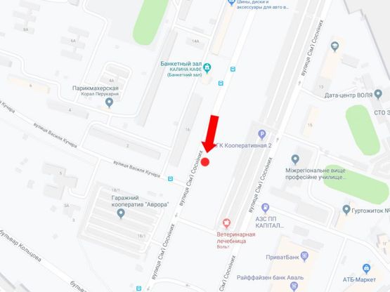 Схема рекламної площини за адресою Семьи Сосниных ул, 16 в сторону бул. Кольцова