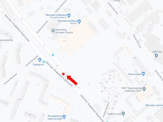 Схема рекламної площини за адресою Королева пр., 4 - ул. Желудева, разделителе, в сторону пр. Курбаса