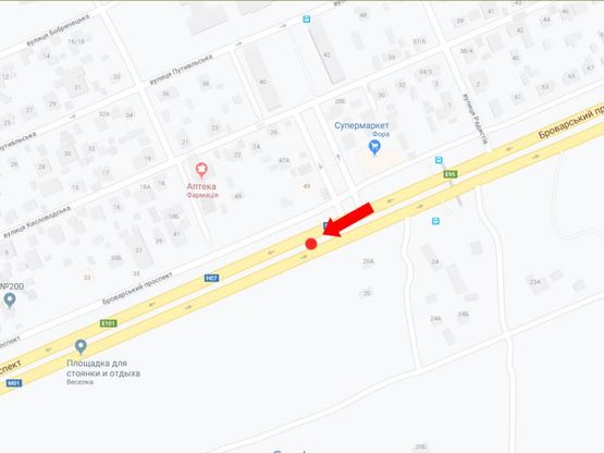 Схема рекламної площини за адресою Броварской пр., 45 на разделителе, в сторону ст.м. "Лесная", центра