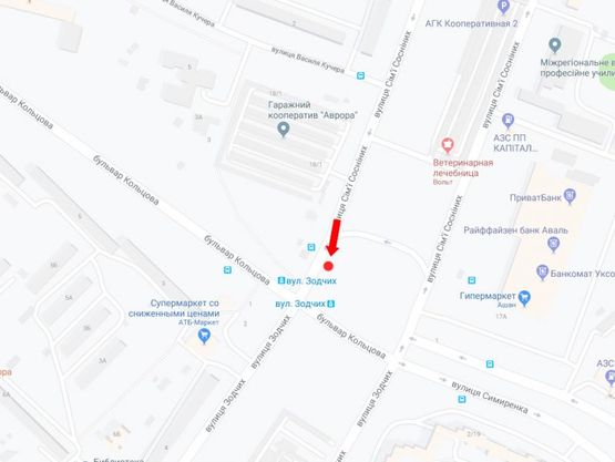 Схема рекламной плоскости по адресу Семьи Сосниних ул. - бул. Кольцова, возле супермаркета "Ашан", на светофоре