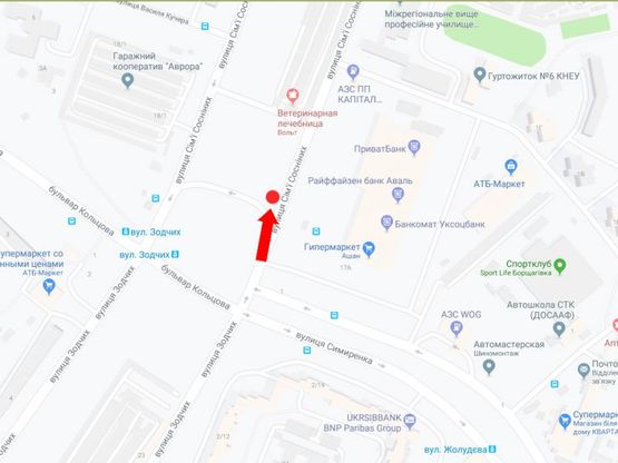 Схема рекламной плоскости по адресу Семьи Сосниних ул. - бул. Кольцова, возле супермаркета "Ашан", в сторону пр. Курбаса