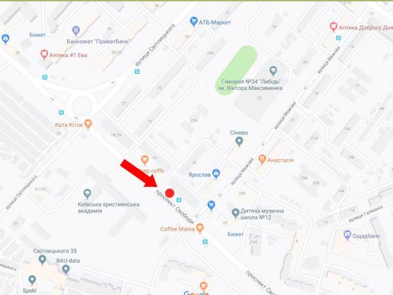 Схема рекламной плоскости по адресу Свободы пр., 8/28 - ул. Межевая, в сторону пр. Правды