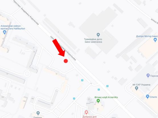 Схема рекламної площини за адресою Королева пр., 5, напротив, супермаркет "Сильпо", в сторону ул. Симиренко