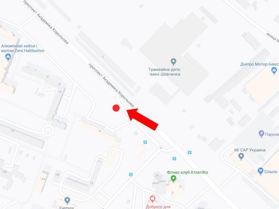 Схема рекламної площини за адресою Королева пр., 5, напротив, супермаркет "Сильпо", в сторону пр. Курбаса