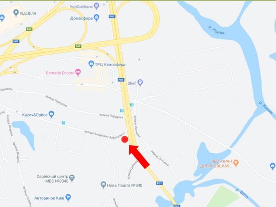 Схема рекламной плоскости по адресу Столичное шосе / ул. Заболотного, поворот на авторынок, в центр