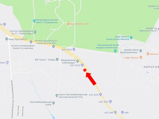 Схема рекламної площини за адресою Заболотного ул., 500 м. до АЗС "Окко" и музея "Пирогово", в сторону Одесской пл.