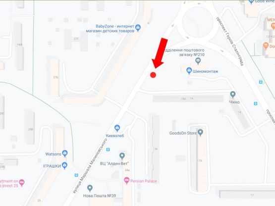 Схема рекламной плоскости по адресу Малиновского ул., 38 - Героев Сталинграда пр., в сторону ст.м. "Оболонь"