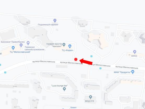 Схема рекламної площини за адресою Милославская ул., 6, возле супермаркета "Сильпо", в сторону ул. Радунской