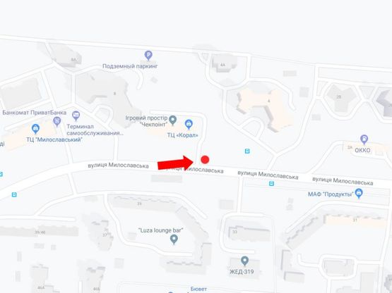 Схема рекламной плоскости по адресу Милославская ул., 6, возле супермаркета "Сильпо", в сторону ул. Бальзака