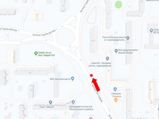 Схема рекламной плоскости по адресу Гайдай ул., 10, в сторону ул. Героев Днепра