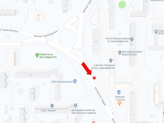 Схема рекламной плоскости по адресу Гайдай ул., 10, в сторону ул. Тимошенко