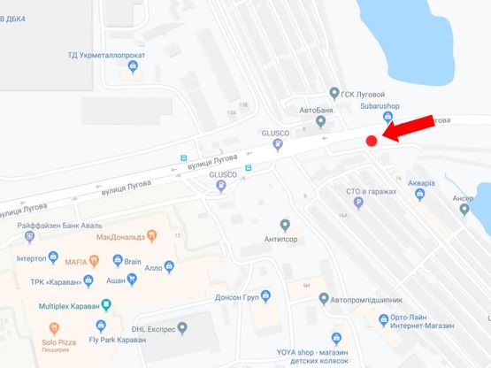 Схема рекламной плоскости по адресу Луговая ул., 16 в сторону ТРЦ "Караван"