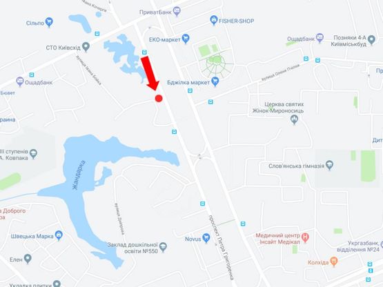 Схема рекламної площини за адресою Григоренка пр., 2, напротив, в сторону пр. Бажана