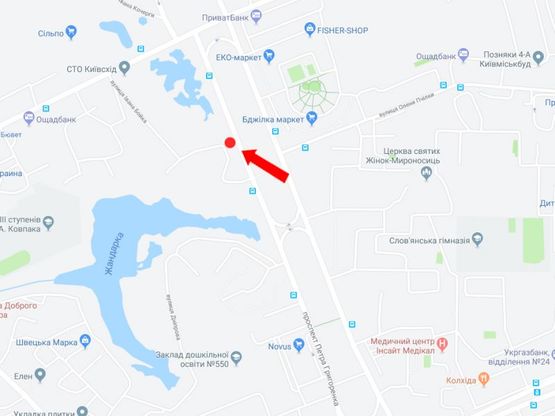 Схема рекламной плоскости по адресу Григоренка пр., 2, напротив, в сторону ул. Здолбуновская, Дарницкого шоссе