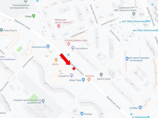 Схема рекламной плоскости по адресу Харьковское шоссе, 144В, возле супермаркета "Сильпо", в сторону Харьковской пл.