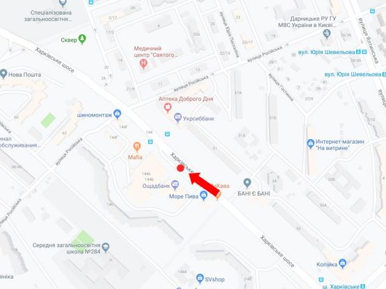 Схема рекламної площини за адресою Харьковское шоссе, 144В, возле супермаркета "Сильпо", в сторону пл. Дарницкой