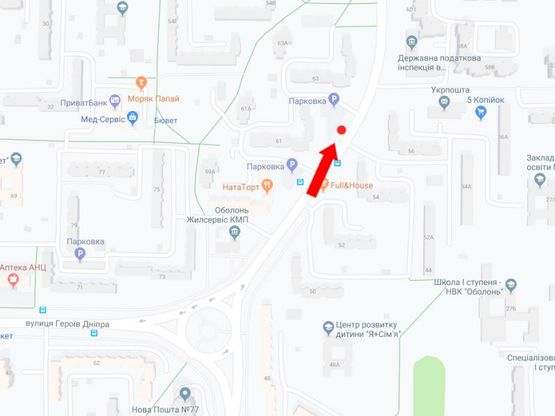 Схема рекламної площини за адресою Героев Сталинграда пр., 61 в сторону ул. Северной