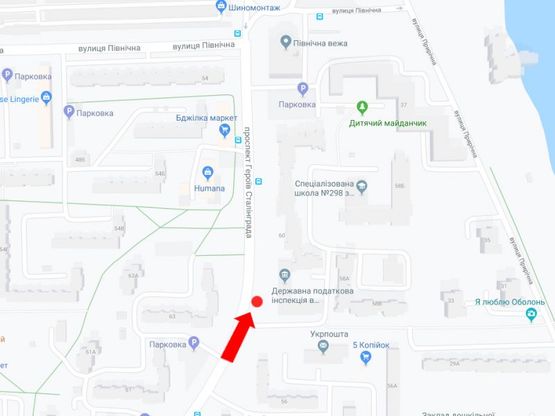 Схема рекламної площини за адресою Героев Сталинграда пр., 58 в сторону ул. Северной