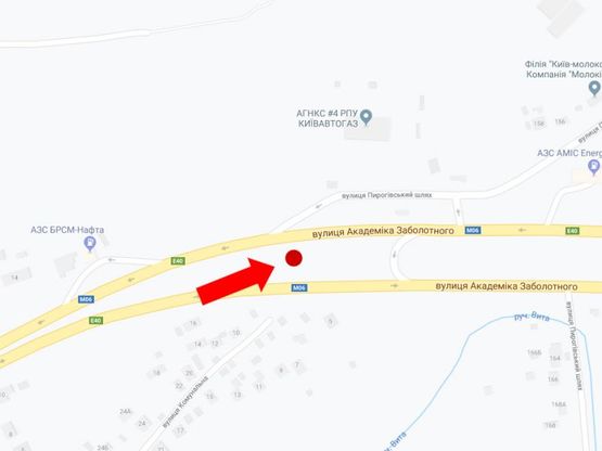 Схема рекламной плоскости по адресу Заболотного ул - Пироговский шлях, возле табачной фабрики, на разделителе, в сторону Столичного шоссе