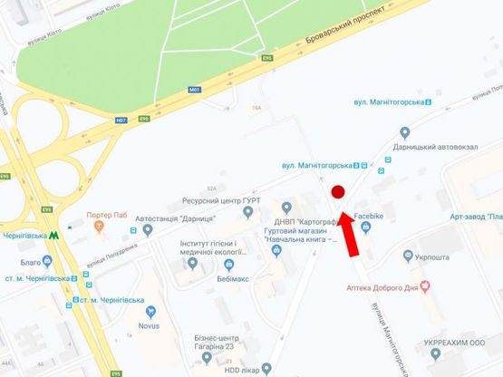 Схема рекламної площини за адресою Попудренка ул. - Магнитогорская ул., в сторону ст.м. "Лесная"