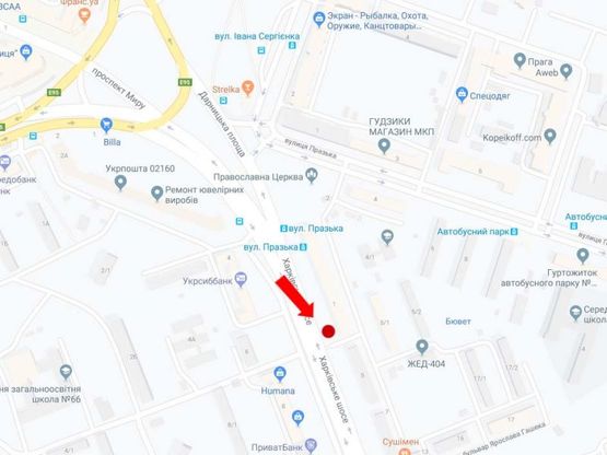 Схема рекламної площини за адресою Харьковское шоссе, 3, в сторону Привокзальная ул.