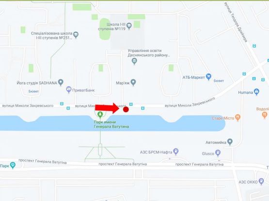 Схема рекламної площини за адресою Закревского ул., 15, напротив, в сторону ул. Драйзера