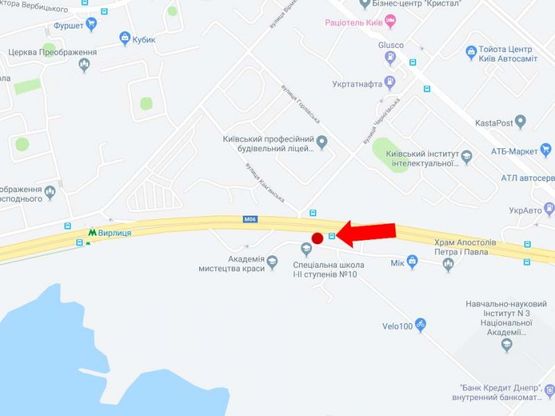 Схема рекламной плоскости по адресу Бажана пр., 300м. за Харьковской пл., в центр