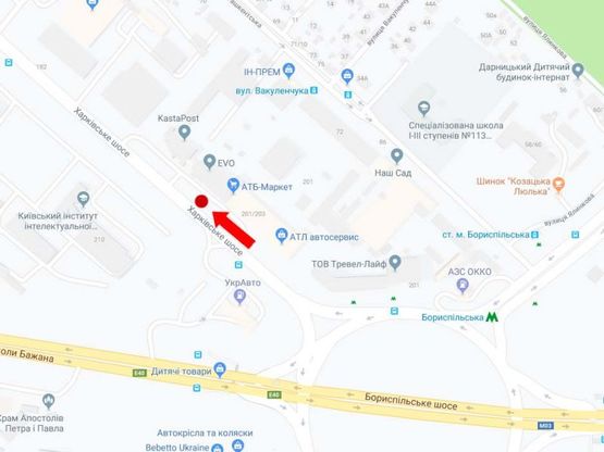 Схема рекламной плоскости по адресу Харьковское шоссе, 201/203, в сторону Дарницкой пл. (бывш. Ленинградская пл.)