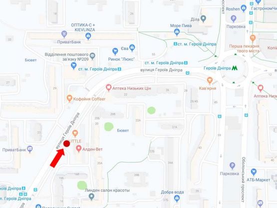 Схема рекламної площини за адресою Героев Днепра ул., 18а, в сторону ст. м. "Героев Днепра"