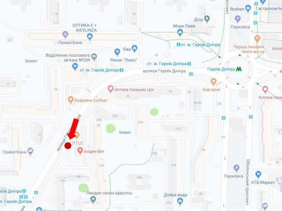 Схема рекламної площини за адресою Героев Днепра ул., 18а, в сторону ул. Гайдай, Полярной