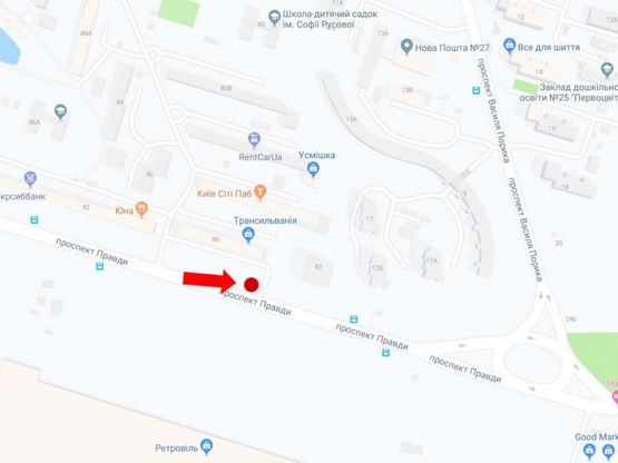 Схема рекламної площини за адресою Правды пр., 80, в сторону ул. Порика, Вышгородской